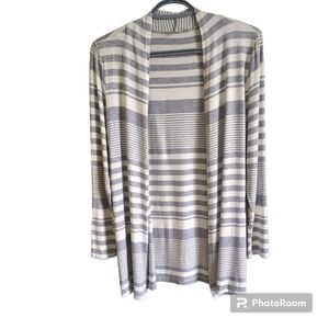 Cyrus Grey/White Striped Jersey Knit Open Cardigan